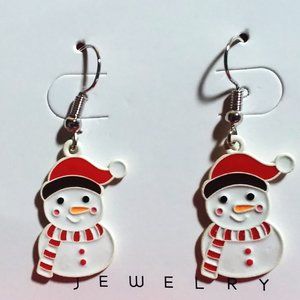 Earrings Snowman Enamel Dangle Winter Frosty Holiday Christmas Frosty Festive